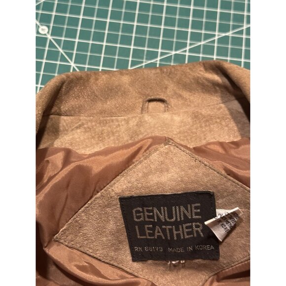 Vintage Womens Double-Breasted Genuine Leather Blazer Jacket Size XL Tan Made In - Picture 14 of 14